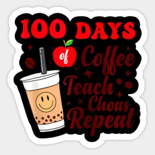 100 Days Of Coffee Chaos Groovy 100Th Day Teacher Cute Women Sticker